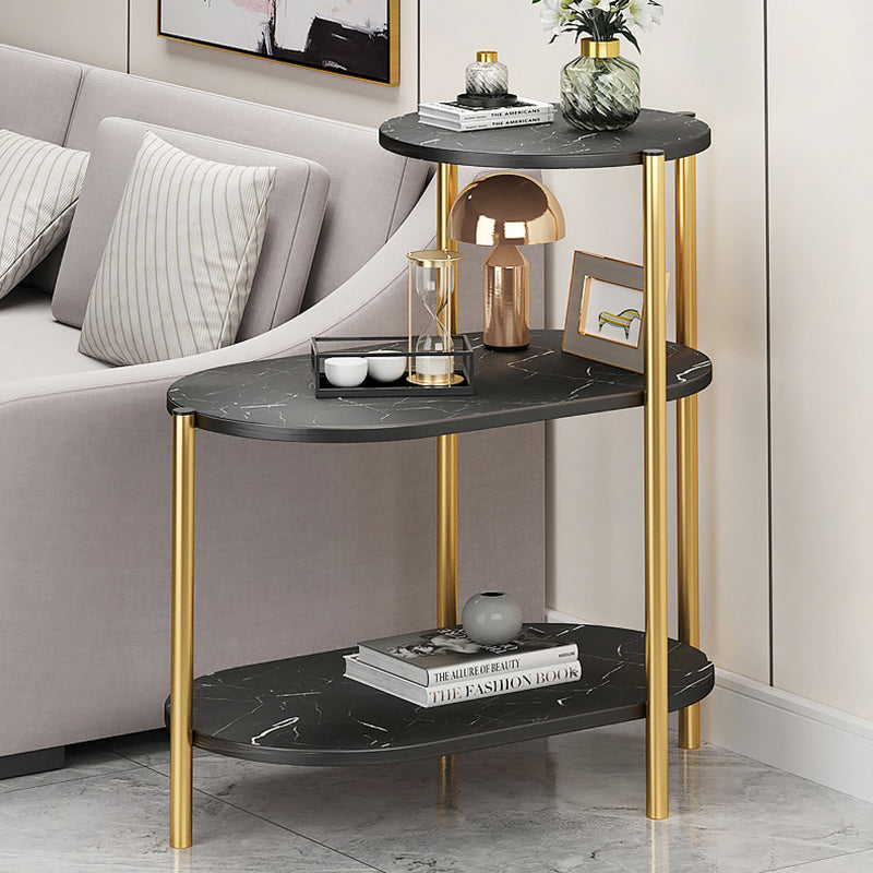 Mesa auxiliar rectangular de hierro y mármol escandinava contemporánea de 3 niveles para sala de estar 