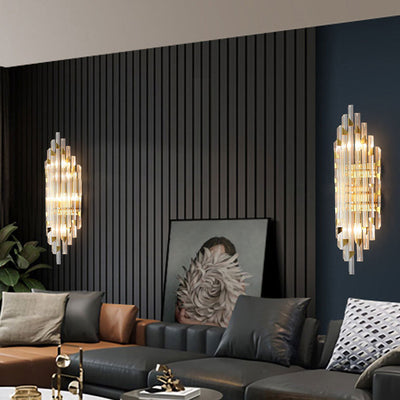 Zeitgenössische Luxus Streifen Hardware Kristall 2/4 Licht Wandleuchte Lampe für Wohnzimmer 