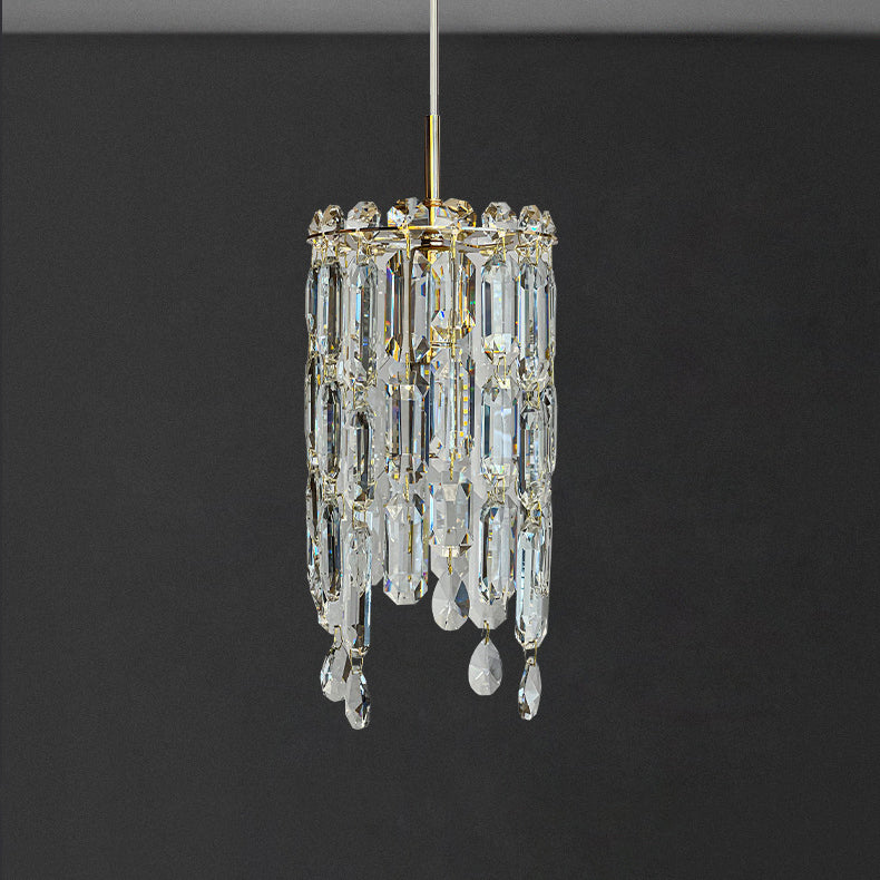 Moderne Art Deco Zylinder Hardware Kristall 1-Licht Pendelleuchte für Wohnzimmer 