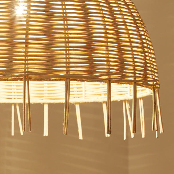 Traditional Vintage Rattan Half Ball Grass Rattan Bamboo 1-Light Pendant Light For Bedroom