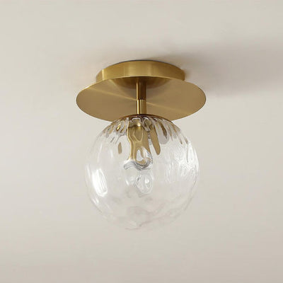 Contemporary Scandinavian Round Ball Iron Hydrographic Glass 1-Light Semi-Flush Mount Ceiling Light For Living Room