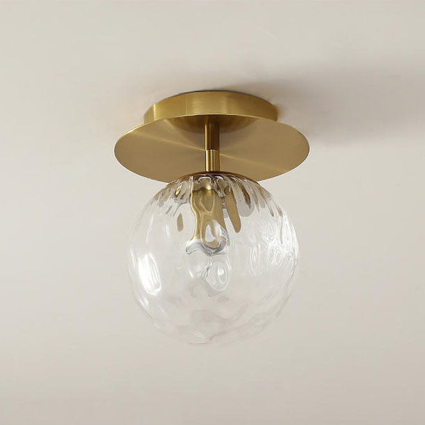 Contemporary Scandinavian Round Ball Iron Hydrographic Glass 1-Light Semi-Flush Mount Ceiling Light For Living Room