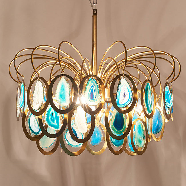 Bouquet contemporain scandinave en forme de rond en fer onyx sable or 5/8 lumière lustre pour salon 