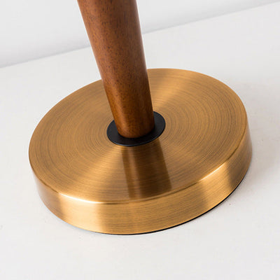 Traditionelle Vintage Stoff Runde Schatten Holz Metall Basis 1-Licht Tischlampe für Schlafzimmer 