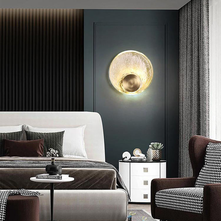مصباح حائط LED كريستال دائري بتصميم تموجات الماء من النحاس الفاخر المعاصر لغرفة المعيشة 