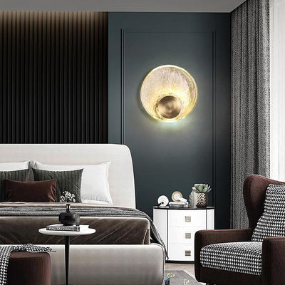 Zeitgenössische Luxus Messing Wasser-ripple Runde Kristall LED Wand Leuchte Lampe Für Wohnzimmer 