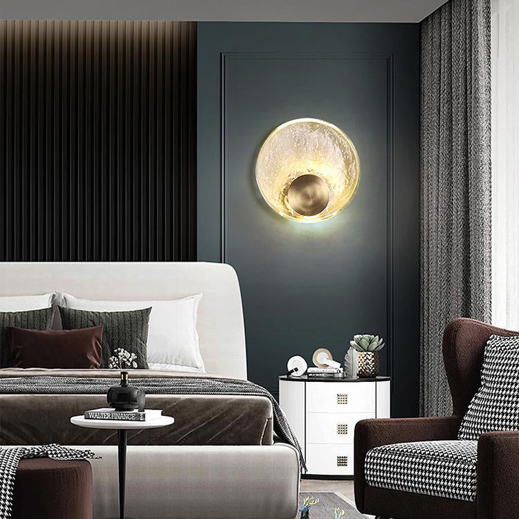 Zeitgenössische Luxus Messing Wasser-ripple Runde Kristall LED Wand Leuchte Lampe Für Wohnzimmer 