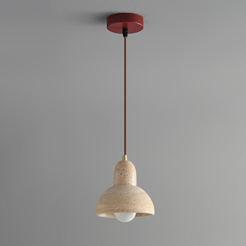 Traditional Japanese Yellow Travertine Semicircle 1-Light Pendant Light For Bedroom