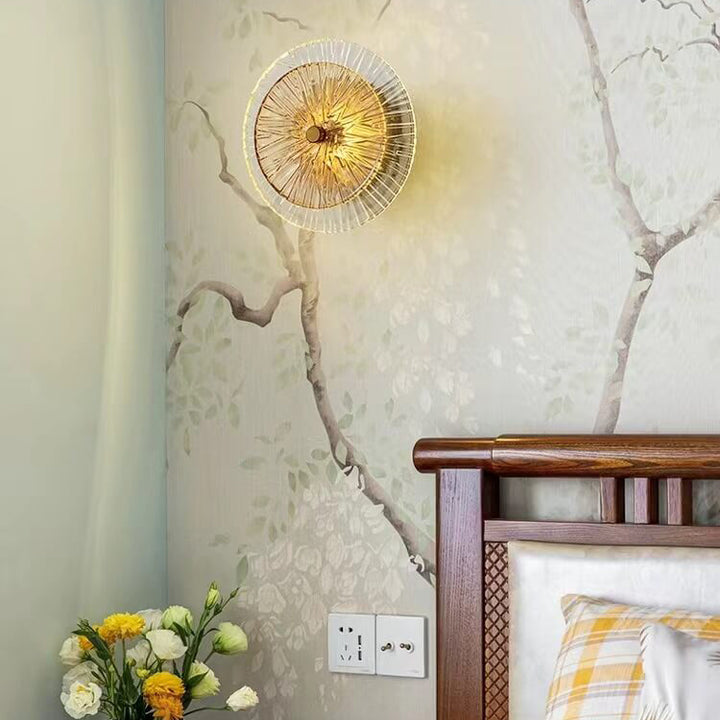 Lámpara de pared LED de hierro con forma de hoja de loto de vidrio de lujo moderno 