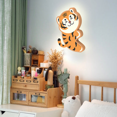 Applique murale LED en fer avec design acrylique de lapin et tigre nordique contemporain pour salon 