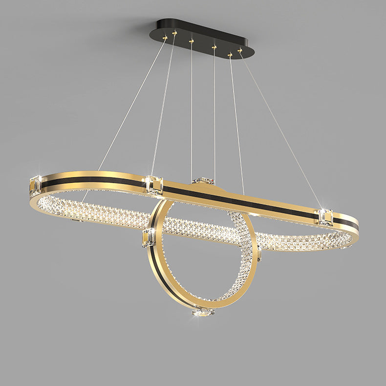 Contemporary Luxury Aluminum Acrylic Oval Ring LED Island Light Chandelier For Dining Room