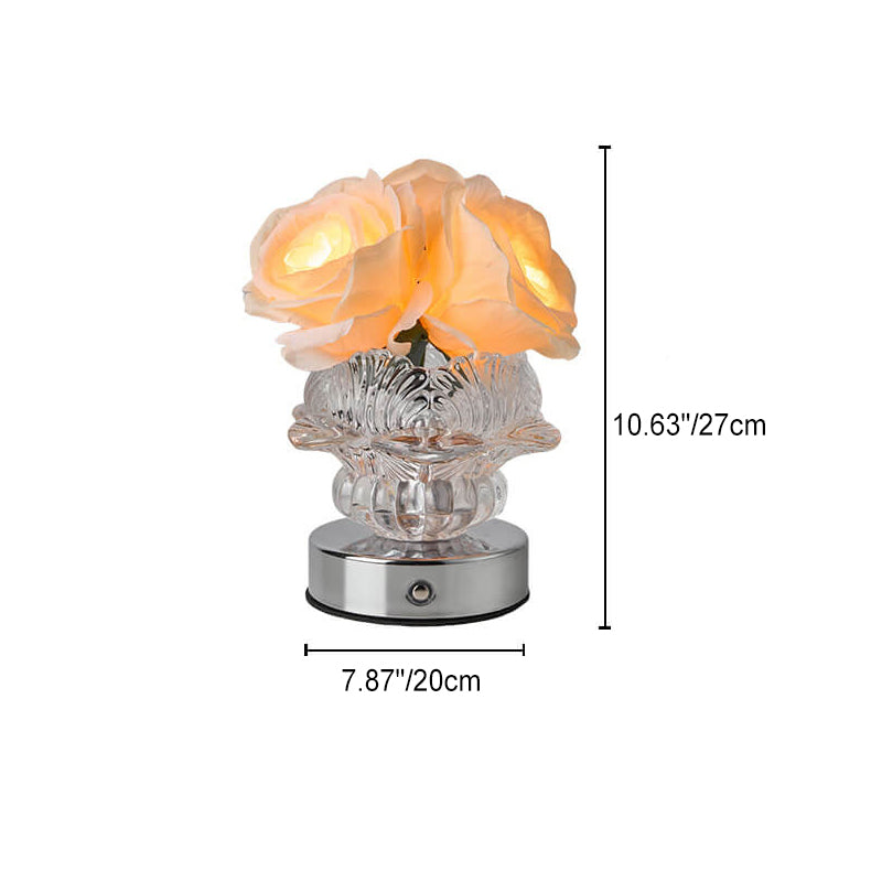 Moderne dekorative Rosenmetall-Glas-LED-Tischlampe 