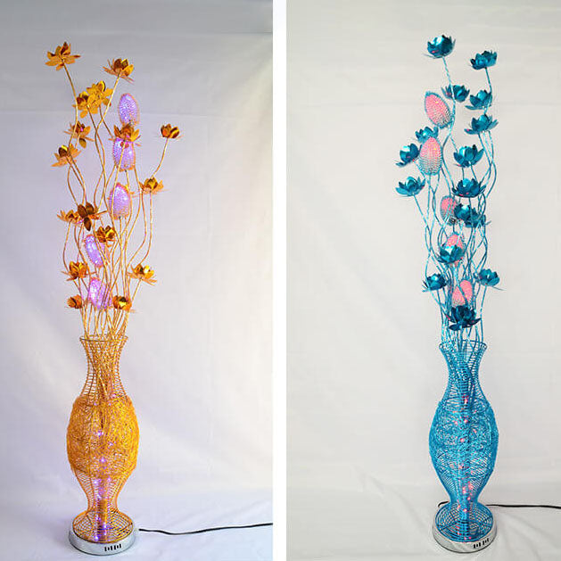 Contemporary Creative Vase Flower Design Aluminum LED Standing Floor Lamp for Living Room