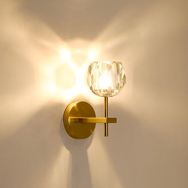 Lámpara de aplique de pared de 1 luz de cristal de hierro con puntal cilíndrico esférico contemporáneo creativo para dormitorio 