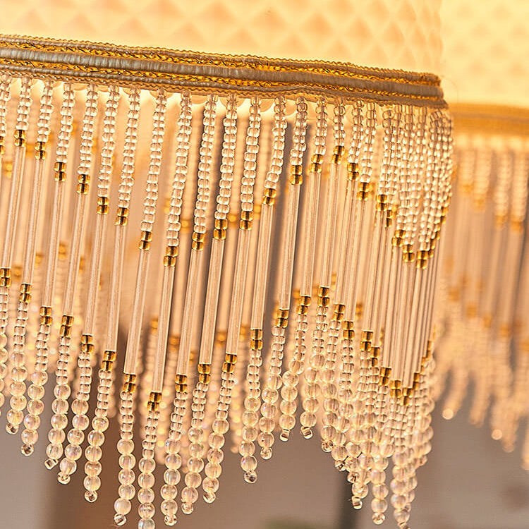 Traditional Vintage Grid Tassel Copper Wood Glass 3/5/8 Light Chandelier For Living Room