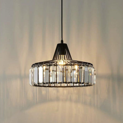 Zeitgenössische Luxus Eisen Zylinder Rahmen Kristall Schatten 1-Licht Pendelleuchte für Wohnzimmer 