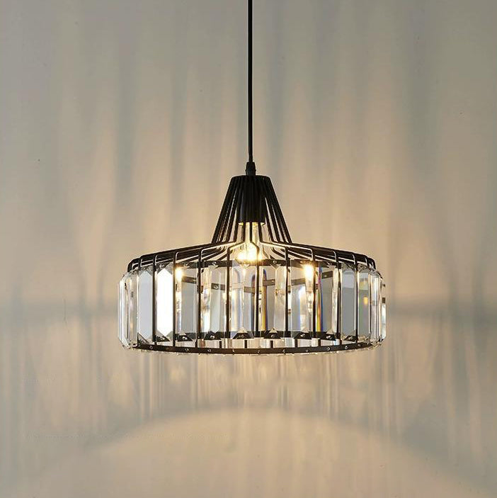Zeitgenössische Luxus Eisen Zylinder Rahmen Kristall Schatten 1-Licht Pendelleuchte für Wohnzimmer 