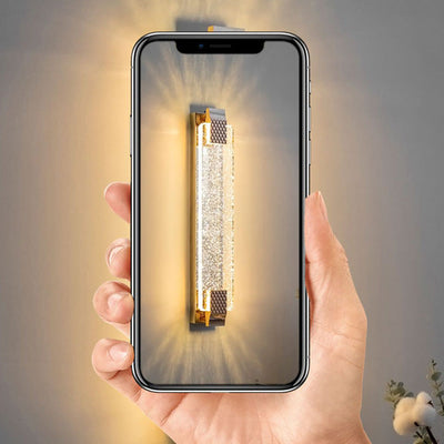 مصباح حائط LED من الفولاذ المقاوم للصدأ بظل كريستالي مستطيل مبهر مع نسيج فقاعي للغرفة المعيشية 