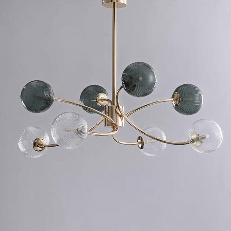 Zeitgenössischer nordischer Zweiglinien-Orb-Hardware-Glas 6/8/12 Licht Kronleuchter für Wohnzimmer 