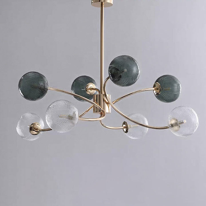 Zeitgenössischer nordischer Zweiglinien-Orb-Hardware-Glas 6/8/12 Licht Kronleuchter für Wohnzimmer 