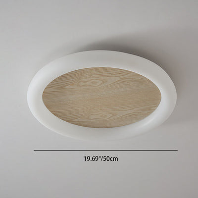 Japanischer minimalistischer Rund-Eisen-LED-Deckenleuchte mit Holzmaserung 