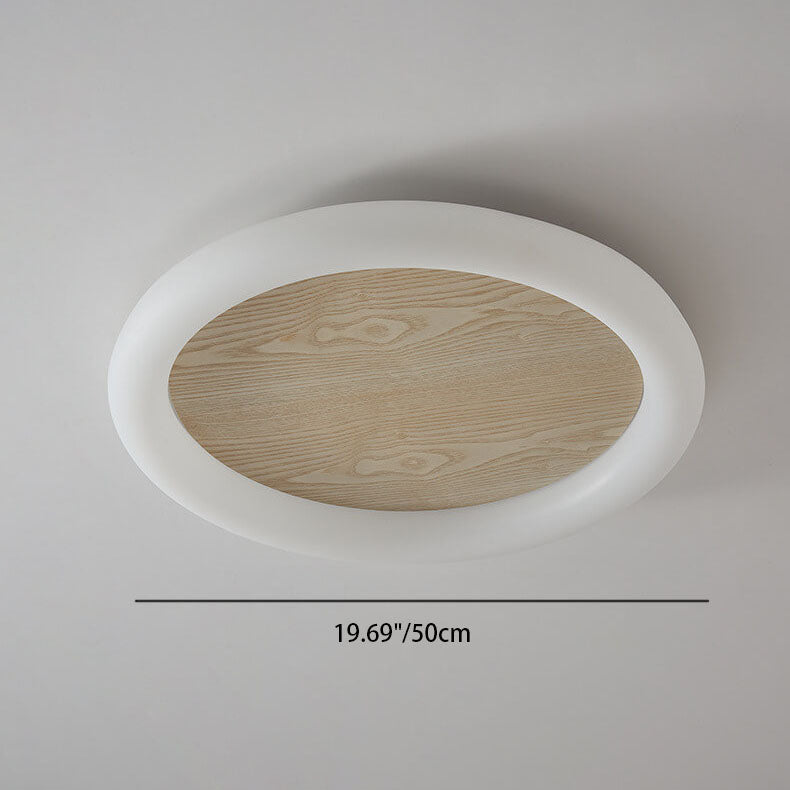 Japanese Minimalist Wood Grain Round Iron LED Flush Mount Ceiling Light