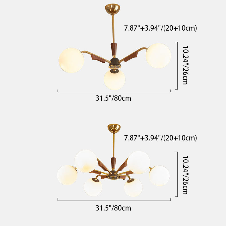 Lámpara de Araña Tradicional Francesa de Orbe de Cobre y Madera con Vidrio de 3/6/8 Luces para la Sala de Estar 