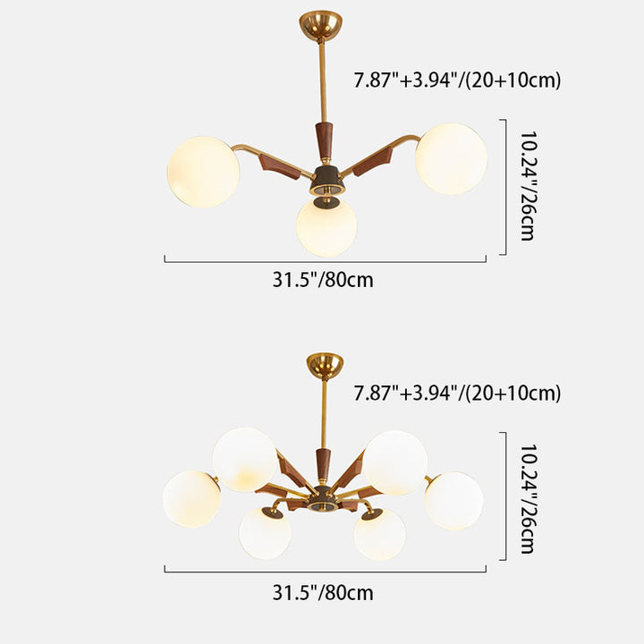 Lámpara de Araña Tradicional Francesa de Orbe de Cobre y Madera con Vidrio de 3/6/8 Luces para la Sala de Estar 