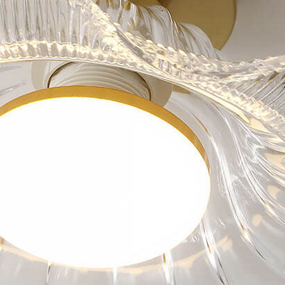 Modern Luxury Floral Full Copper Glass 1-Light Semi-Flush Mount Ceiling Light