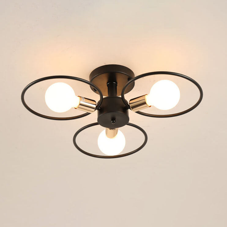 Contemporary Nordic Flower Ring Iron 3/6/9 Light Semi-Flush Mount Ceiling Light For Living Room &amp; Bedroom