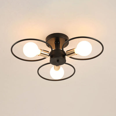 Nordic Industrial Flower Ring Iron 3/6/9 Light Semi-Flush Mount Ceiling Light