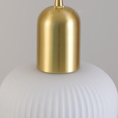 Japanese Wabi-Sabi Brass Semi-circle Pleated Glass 1-Light Pendant Light