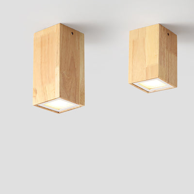 Nordic Creative Log Wood Tube LED Flush Mount Ceiling Light
