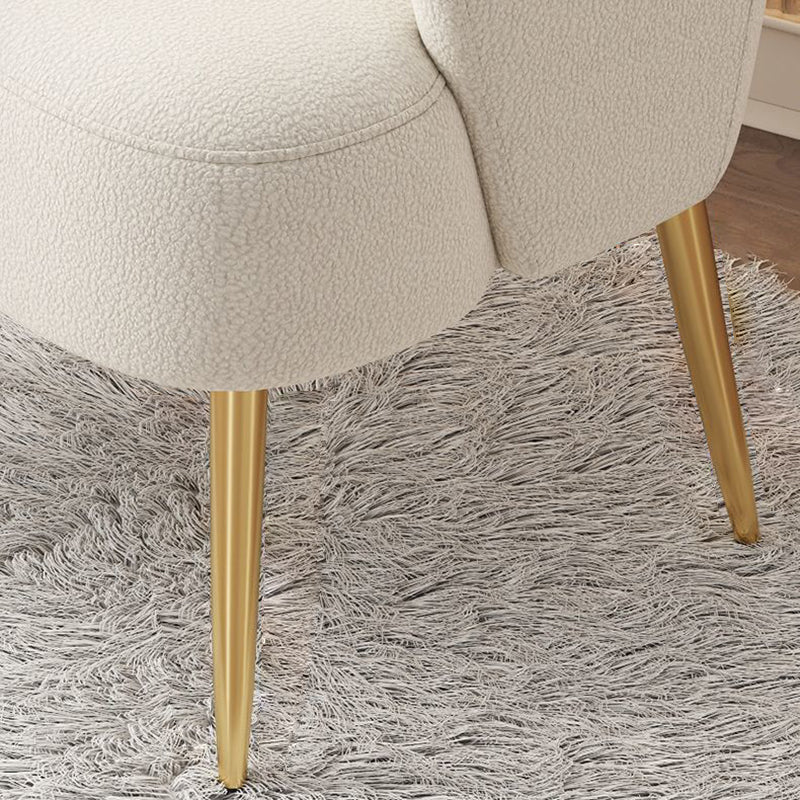 Modern Minimalist Cream Curve Sherpa Fabric Metal Vanity Stool Backrest Arm For Bedroom