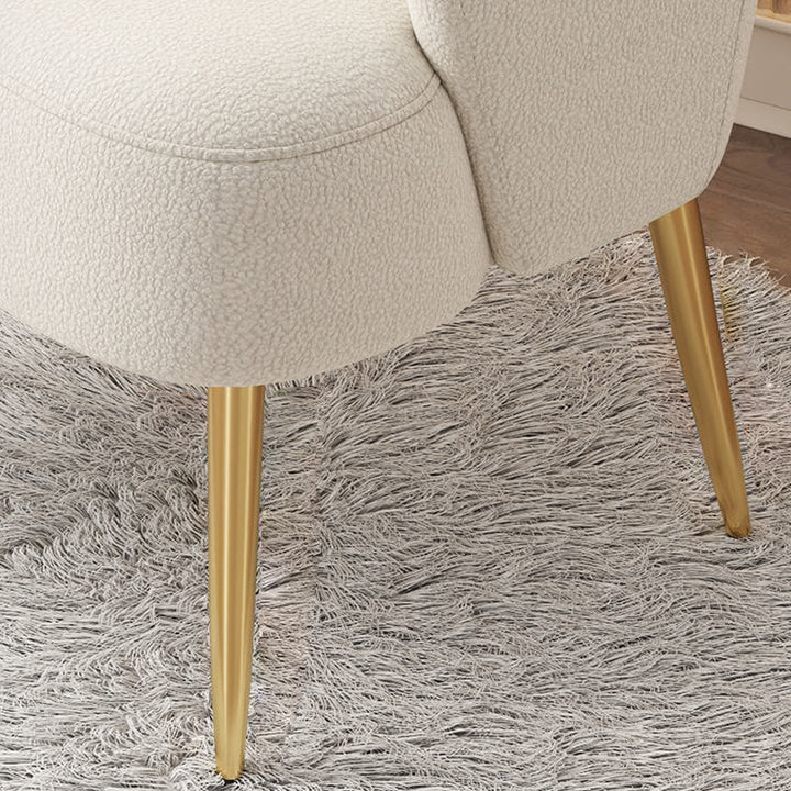 Modern Minimalist Cream Curve Sherpa Fabric Metal Vanity Stool Backrest Arm For Bedroom