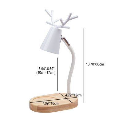 Lámpara de mesa ajustable de cera derretida de 1 luz con base de madera maciza y astas de hierro creativas japonesas 