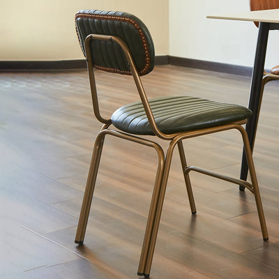Chaise de salle à manger contemporaine en cuir industriel avec dossier et repose-pieds en fer carré à rayures elliptiques 
