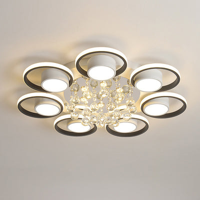 Luminaire de plafond LED moderne en fer avec abat-jour en acrylique en forme de cercle et cristal pour salon 