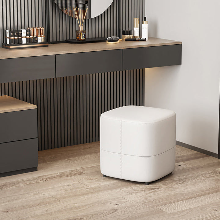 Moderner minimalistischer quadratischer Hocker aus Mikrofaserleder und Massivholz, rücken- und armlehnenlos, für das Wohnzimmer 
