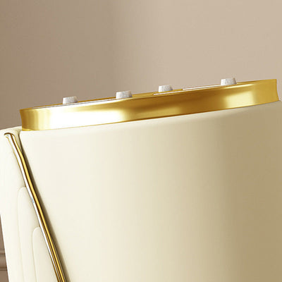 Taburete de tocador de hierro cilíndrico minimalista moderno con respaldo de cuero para dormitorio 
