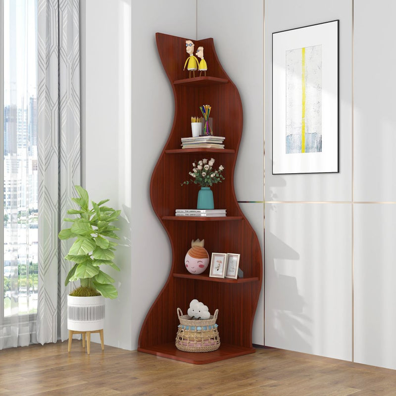 Contemporary Creative Seagrass-Shaped Particle Board Corner Cabinet With 5-Tier For Living Room