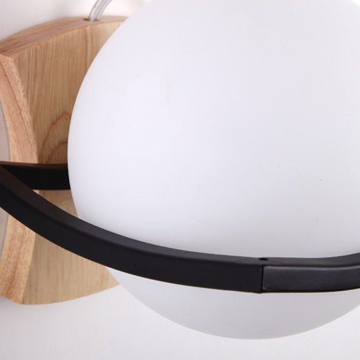 Lámpara de aplique de pared de 1 luz de vidrio y madera esférica minimalista moderna para dormitorio 
