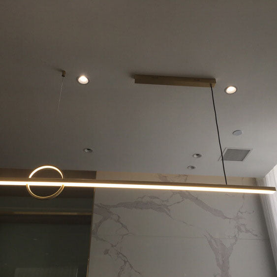 Lámpara colgante LED para isla de cocina de acrílico y cobre con diseño moderno minimalista de líneas y círculos para sala de estar 