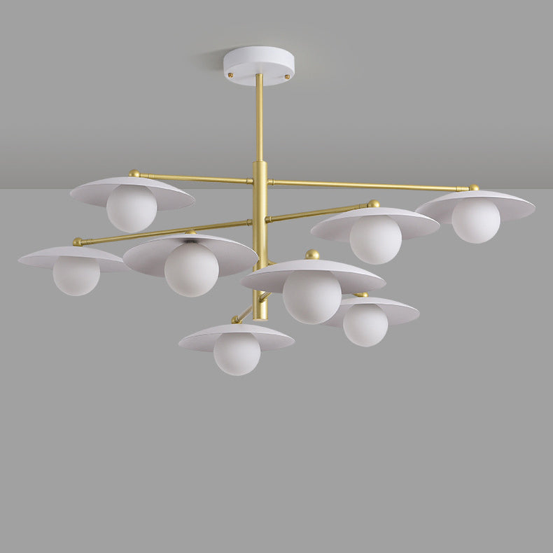Modern Minimalist Round Flying Saucer Orb Branch Iron Glass 4/6/8-Light Chandelier For Living Room