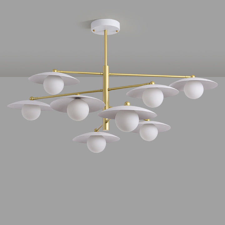 Modern Minimalist Round Flying Saucer Orb Branch Iron Glass 4/6/8-Light Chandelier For Living Room
