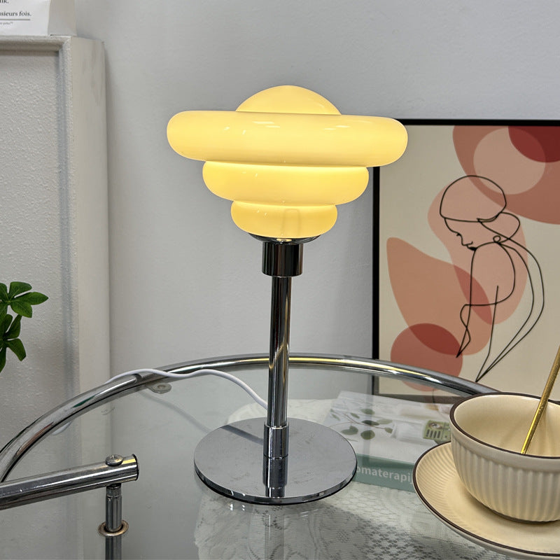 Modern Art Deco Metal Glass Ripple Gyro 1-Light Table Lamp For Bedside