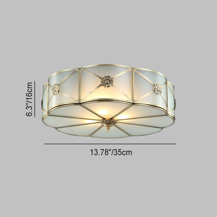 Modern Light Luxury Carving Copper Round Glass 3-Light Flush Mount Ceiling Light