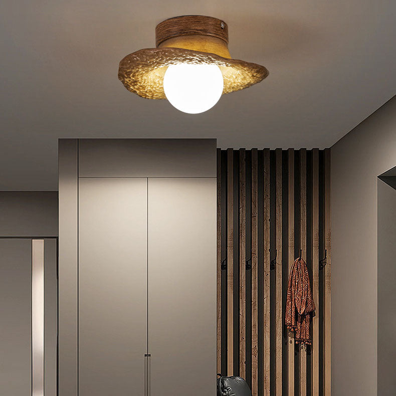 Traditionelle Vintage Strohhut Harz Hardware 1-Licht Unterputz Deckenleuchte für Schlafzimmer 