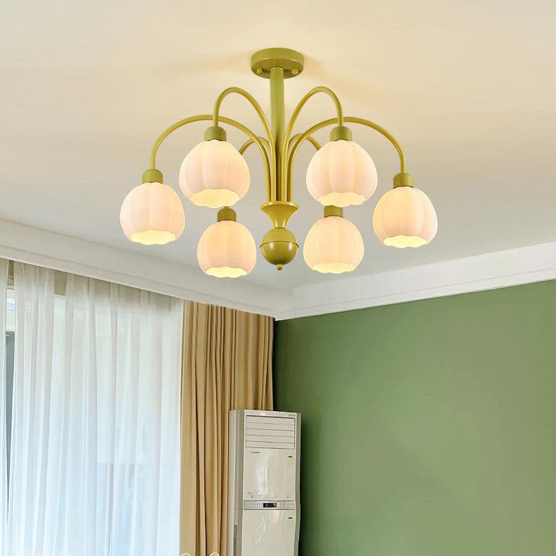 Moderner minimalistischer cremefarbener Kürbis-Kronleuchter aus Metall und Glas mit 4/6 Lichtern für das Wohnzimmer 