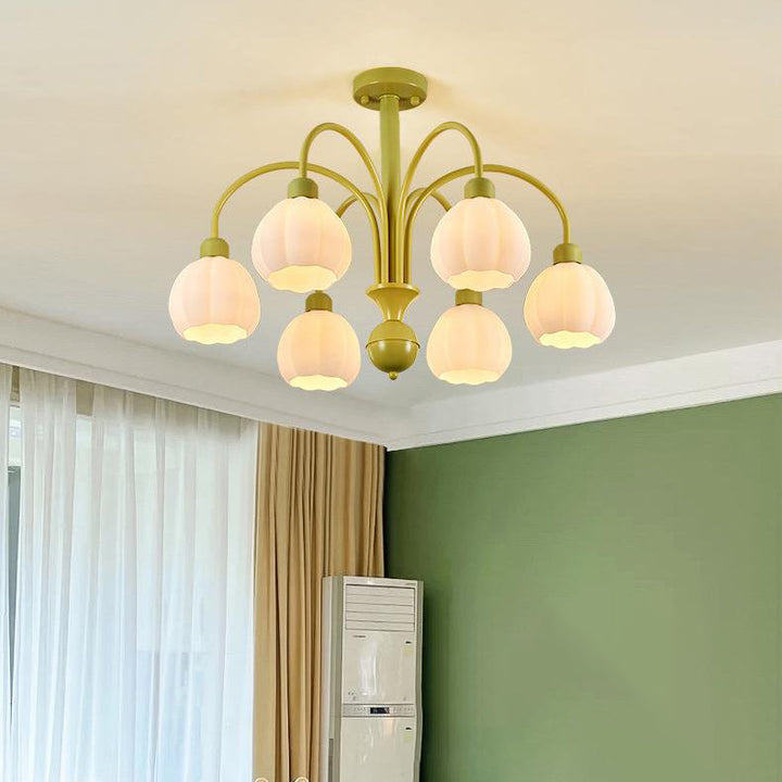 Moderner minimalistischer cremefarbener Kürbis-Kronleuchter aus Metall und Glas mit 4/6 Lichtern für das Wohnzimmer 